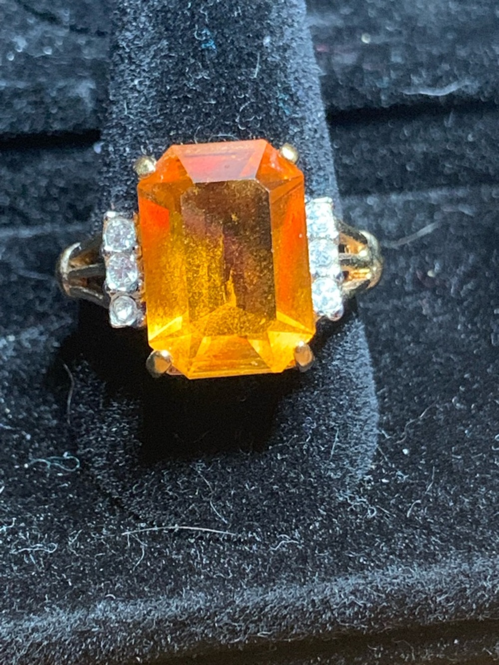 Orange Emerald-Cut Cocktail Ring with Side Stones - Unbranded